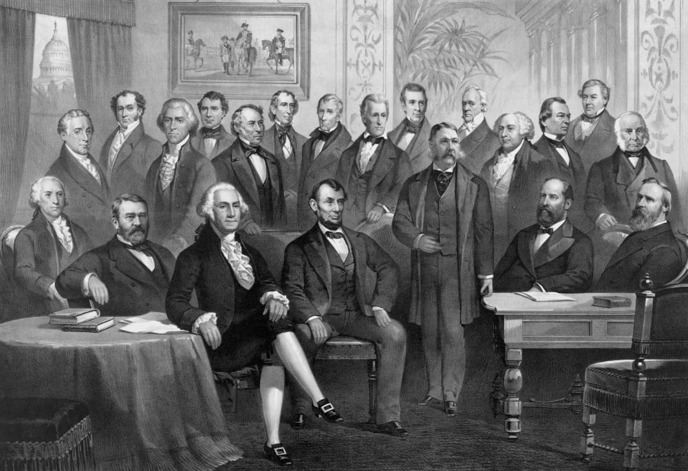 Vintage print of the first twenty-one Presidents seated together in The White House Canvas Art - John ParrotStocktrek Images (17 x 12)