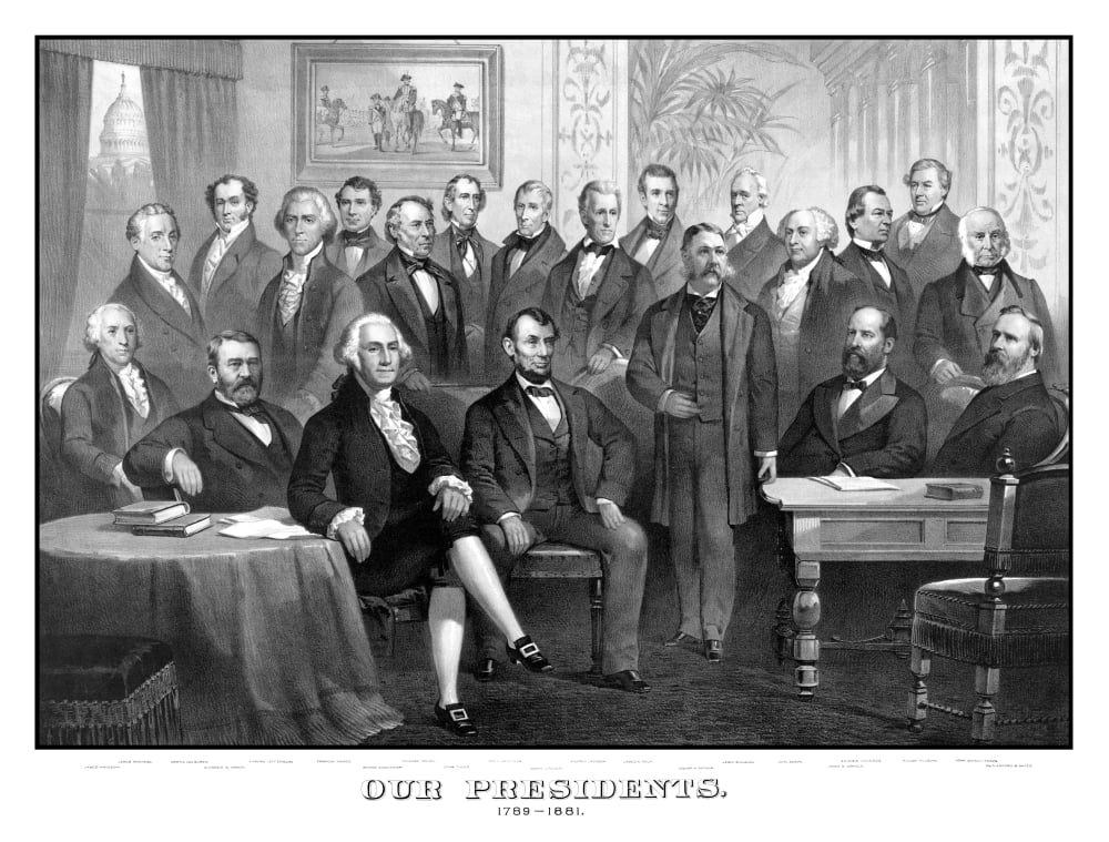 Vintage print of the first twenty-one Presidents seated together in The White House Canvas Art - John ParrotStocktrek Images (32 x 25)