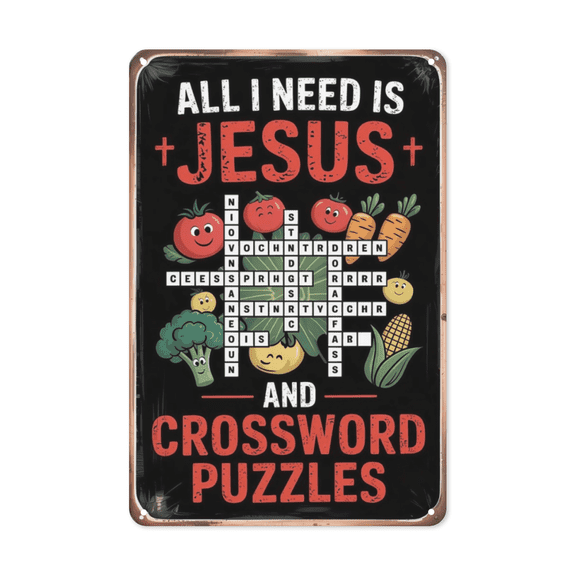 Vintage quote wall decor featuring Jesus Crossword Puzzles Metal Tin Sign Church Decor Religious Perfect For Hanging In Sunday Schools With Rustic Finish 8x12 inch metal sign for home office wall