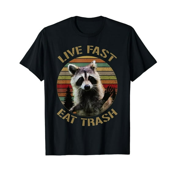 Vintage retro live fast eat trash racoon shirt for men