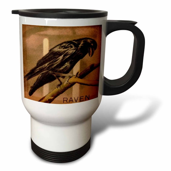 3dRose, Vintage scientific study slide of a raven., 14oz Stainless Steel Travel Mug