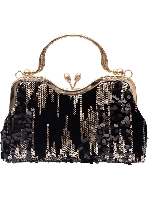 Vintage sequined velvet evening bag flower hardware handbag suitable for banquet wedding party formal occasions