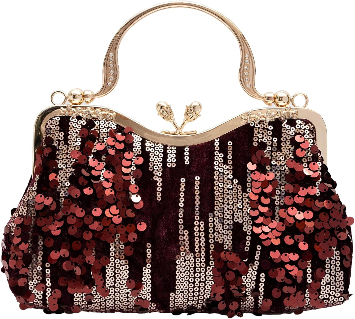 Vintage sequined velvet evening bag flower hardware handbag  display picture 2