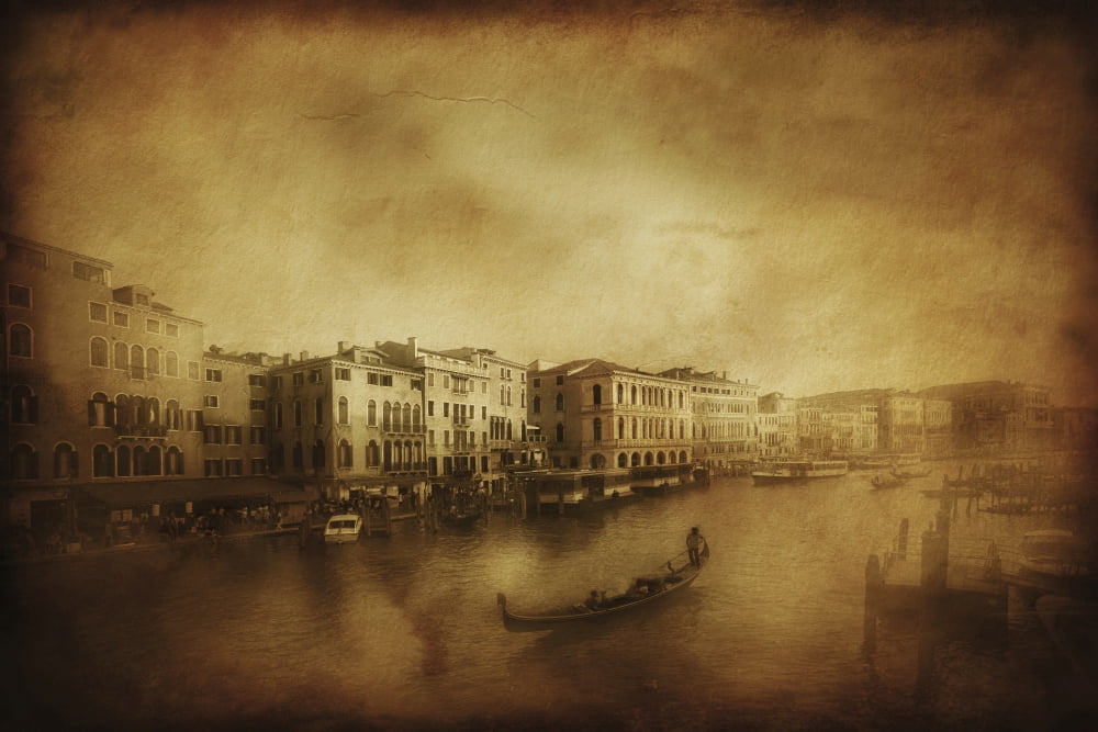 Vintage shot of Grand Canal Venice Italy Canvas Art - Evgeny KuklevStocktrek Images (18 x 12)