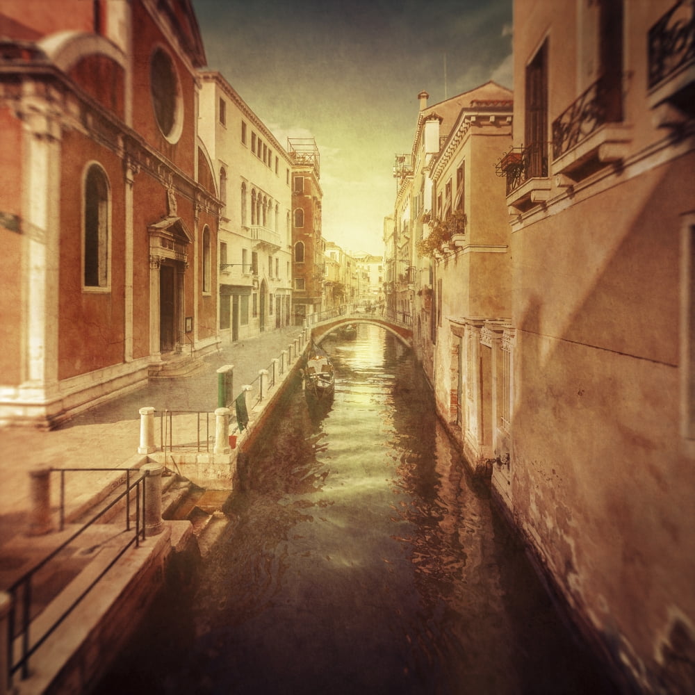 Vintage shot of Venetian canal Venice Italy Canvas Art - Evgeny KuklevStocktrek Images (29 x 29)