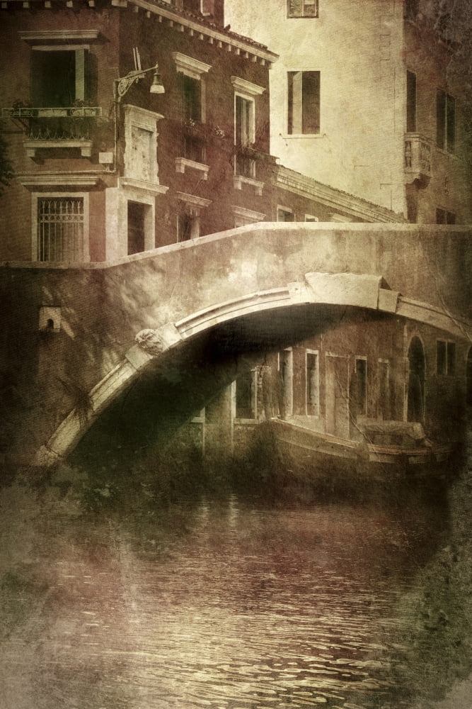 Vintage shot of venetian canal Venice Italy Canvas Art - Evgeny KuklevStocktrek Images (12 x 18)