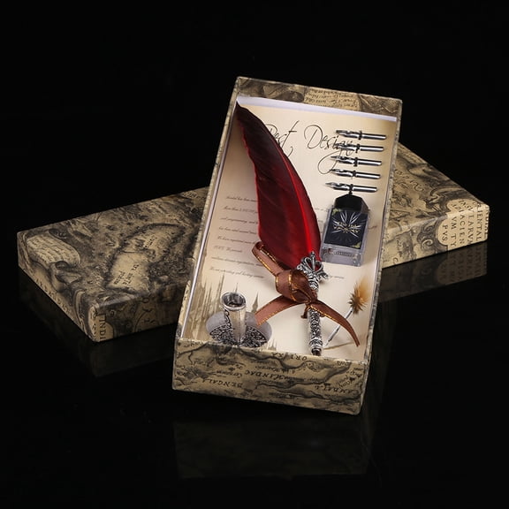Vintage <span Style="background:red"></span> Quill Pen With 5 Nibs, Durable Alloy Tip, Smooth Ink Flow, Ideal Gift For Writers Artists