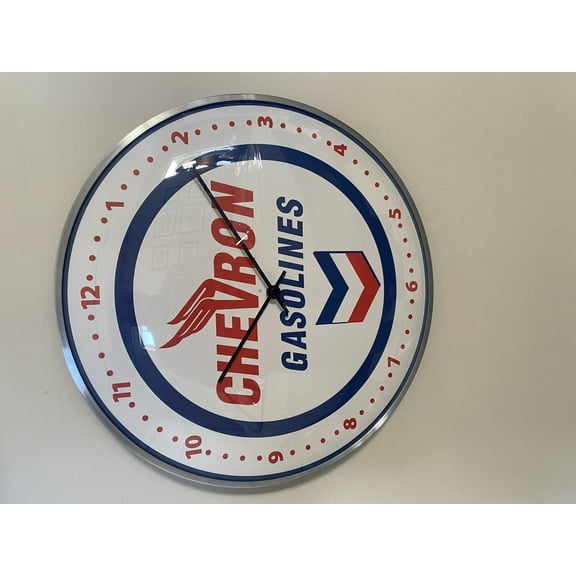 Vintage style CHEVRON Gas and OIL Round Clock (12" INCH) NEW with GLASS FACE