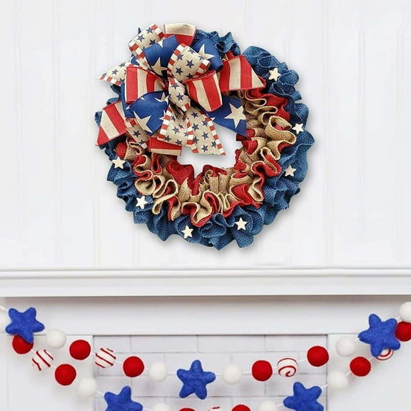 Vintage-style Independence Day floral door wreath, patriotic-themed wreath decoration, suitable for storefront windows and home fireplaces, perfect for both indoor and outdoor use