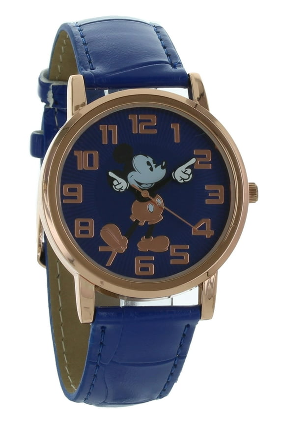 Vintage style Mickey Mouse watch Rose gold tone blue band easy to read MK1456