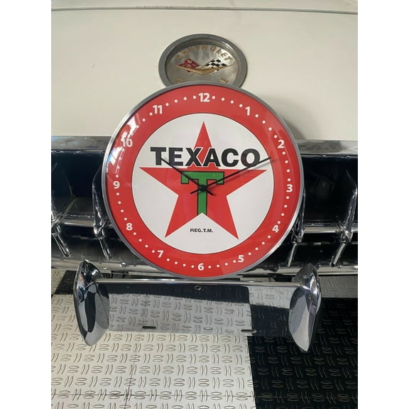 Vintage style TEXACO "T" Star Gas and OIL Round Clock (12" INCH) NEW with GLASS FACE