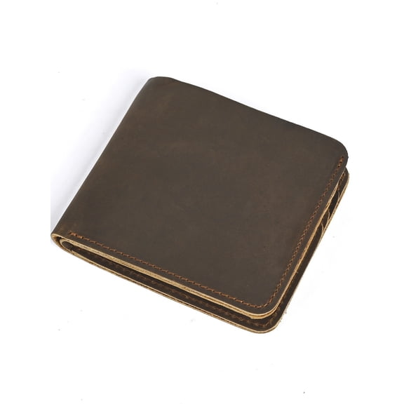 Vintage-style men's short wallet made of top-grade crazy horse leather, casual and simple genuine leather wallet for cards and documents
