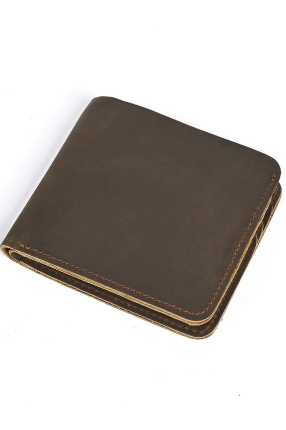 Vintage-style men's short wallet made of top-grade crazy horse leather, casual and simple genuine leather wallet for cards and documents