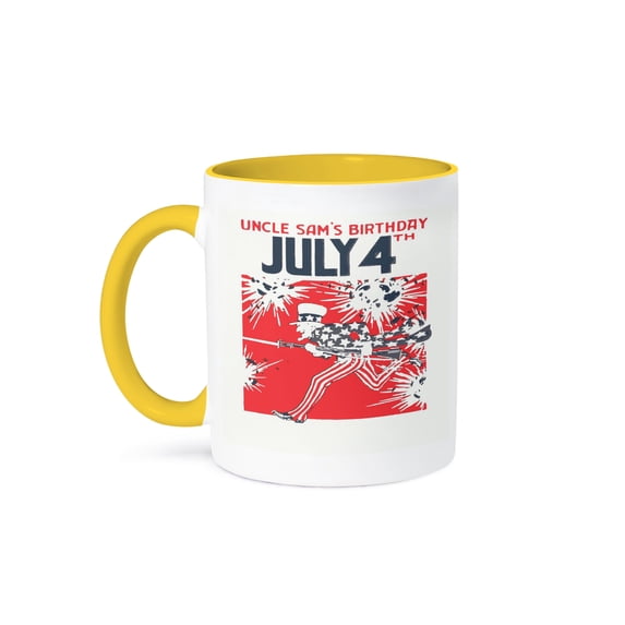 3dRose, Vintage style patriotic red white and blue image of Uncle Sam, 15oz Two-Tone Yellow Mug