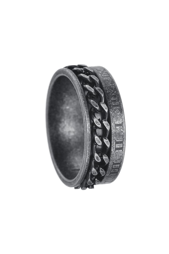 Vintage style vintage silver titanium steel ring, rotatable chain ring, new Roman numeral ring Stress-Reducing Anti-anxiety Stainless Steel Rotates Ring for Men Size 13