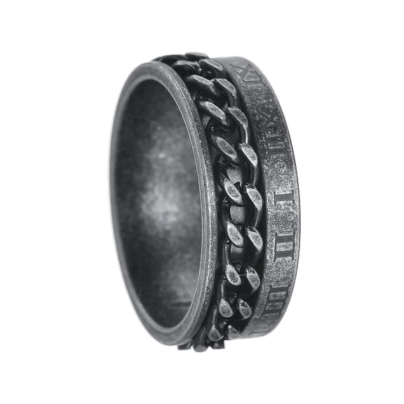Vintage style vintage silver titanium steel ring, rotatable chain ring, new Roman numeral ring Stress-Reducing Anti-anxiety Stainless Steel Rotates Ring for Men Size 10
