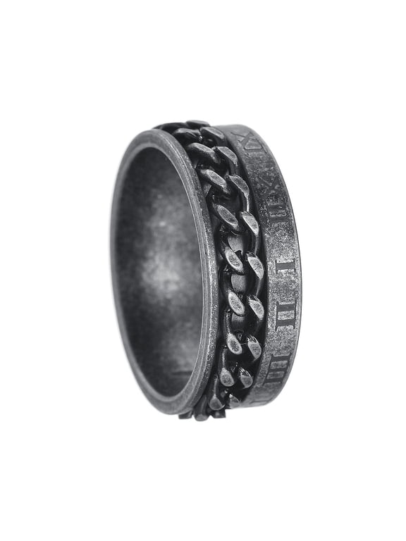 Vintage style vintage silver titanium steel ring, rotatable chain ring, new Roman numeral ring Stress-Reducing Anti-anxiety Stainless Steel Rotates Ring for Men Size 11
