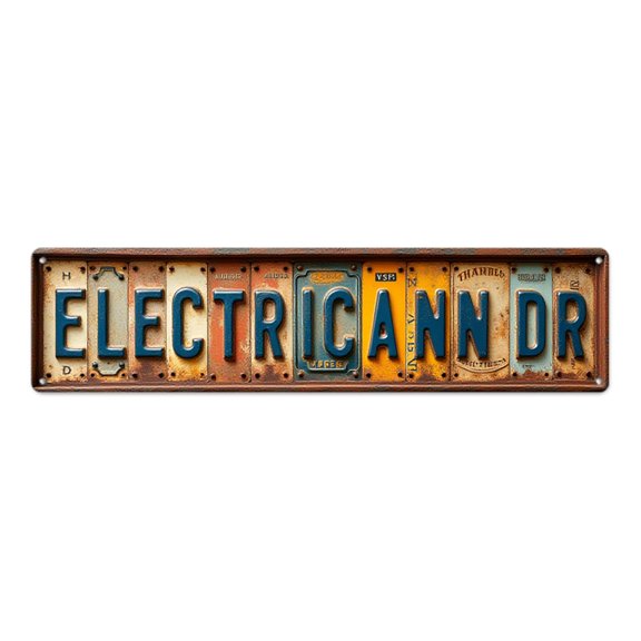 Vintage tin signs 16*4 in Rustic Metal Display Unique Street Name Creation"Electricann Dr typography" indie room decor retro kitchen decor wall plaques garage Handcrafted from recycled materials.