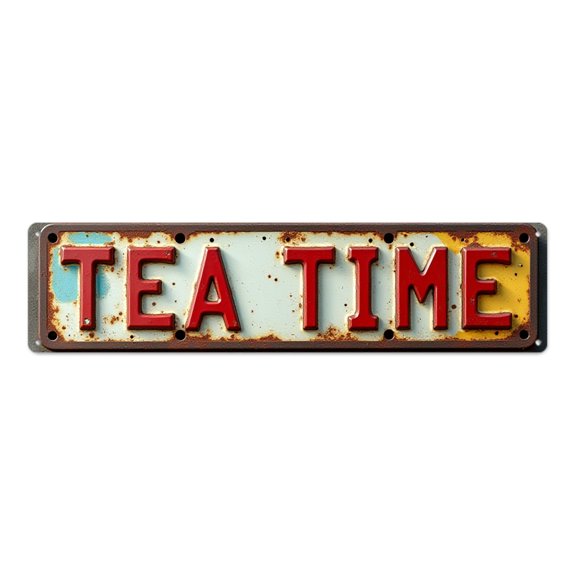 Vintage tin signs 16*4 in durable steel plate rustic charm"TEA TIME" red letters on rusty white background retro kitchen decor cool apartment decor wall plaques dining room