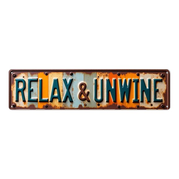 Vintage tin signs 16*4 inches "RELAX & UNWINE" Rustic Distressed Finish Art
