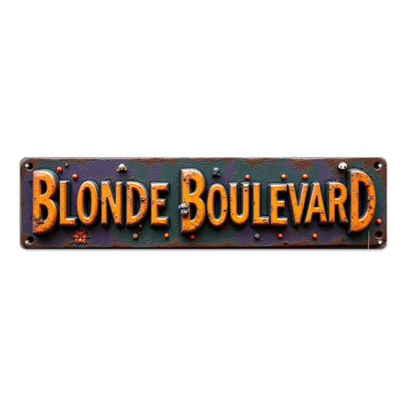 Vintage tin signs 16*4 in rusty skeleton design road marker"BLONDE BOULEVARD text" indie room decor grunge wall decor wall plaques garage embossed lettering