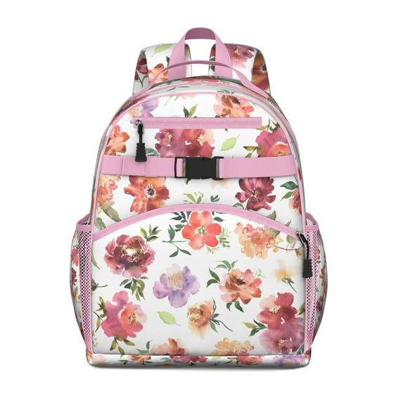 Vintage tropical floral backpack, lightweight and multi-compartment, featuring Peony, butterflies, and garden blooms, ideal as a birthday gift.