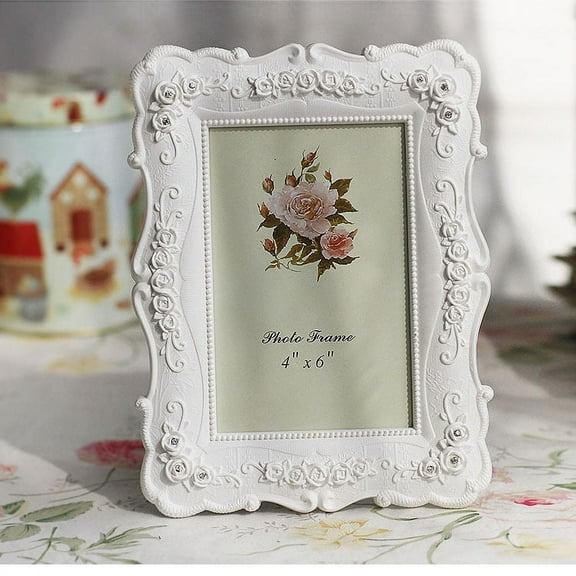 Vintage white 4x6 Picture Frame, white 4 by 6 Antique Photo Frames, Ornate Textured Hand-Crafted Resin Frame with Glass Front for Tabletop Display, Retro Design Home Decor
