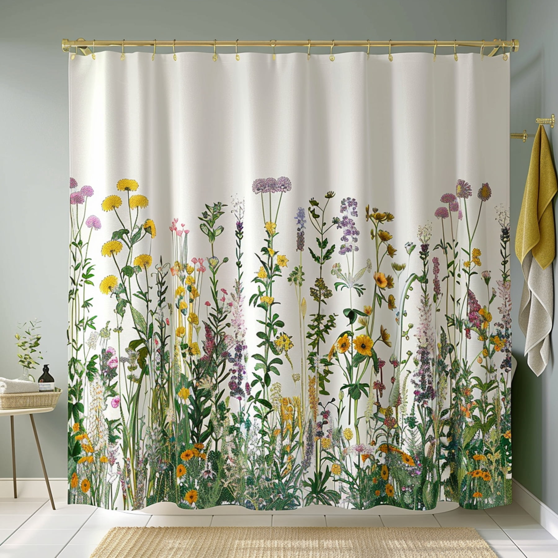 Vintage wildflower garden shower curtain with pastel colors and floral ...