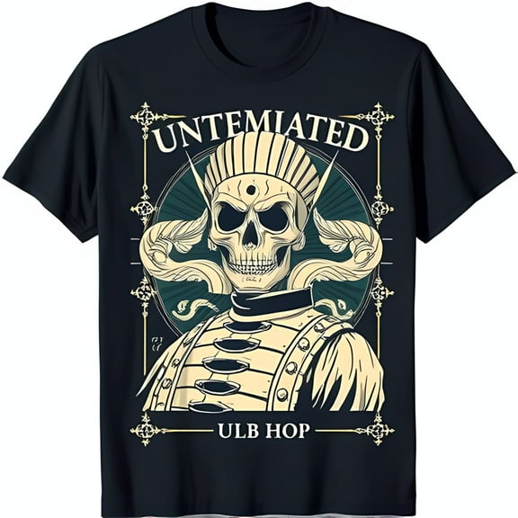 Vintage with Crown and Graphic T-Shirt 'UNTEMIATED' & 'ULB HOP' Design on Black Background