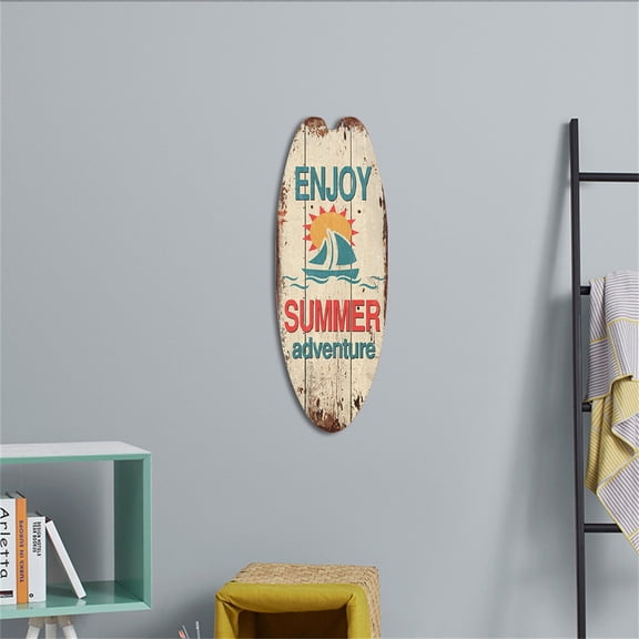 Vintage wooden surfboard wall decor coastal beach hanging sign nautical theme tropical party decoration ornament for backyard tiki bar patio office