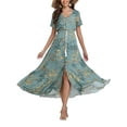 thumbnail image 1 of VintageClothing Women Boho Floral A Line Short Sleeve Maxi Dress Loose Vacation Beach Long Dress Green XL, 1 of 8