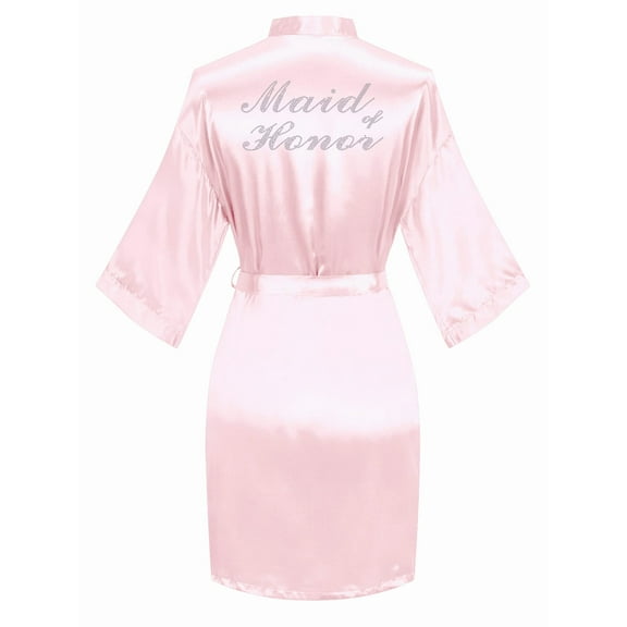 VintageClothing Women Kimono Satin Bride Maid of Honor Wedding Short Robe One Size