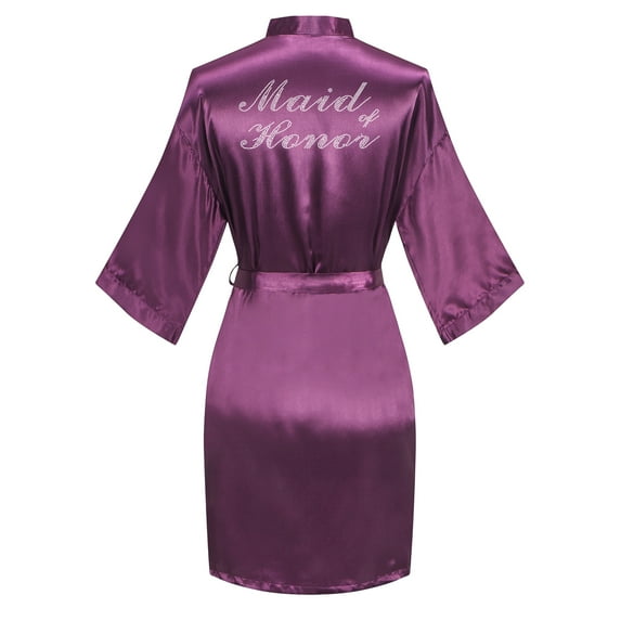 VintageClothing Women Kimono Satin Bride Maid of Honor Wedding Short Robe One Size