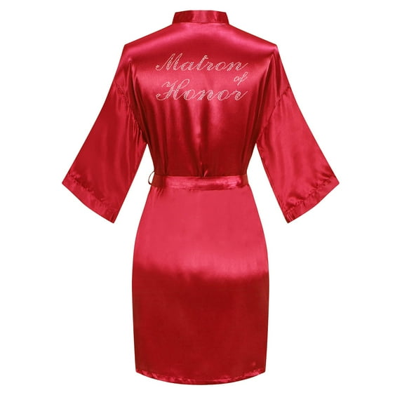 VintageClothing Women Kimono Satin Bride Matron of Honor Wedding Short Robe One Size