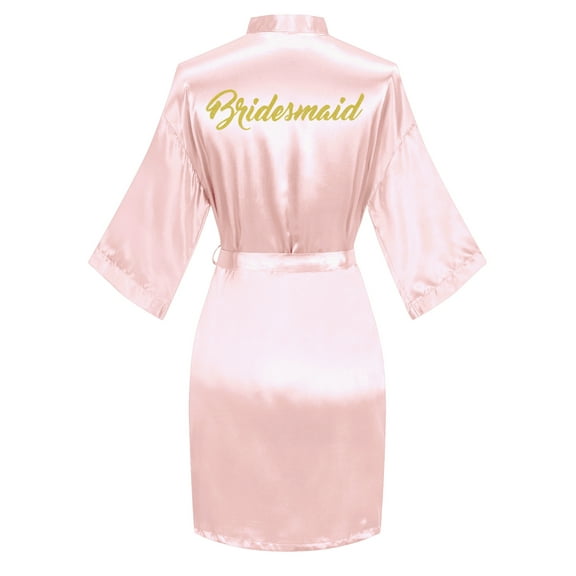 VintageClothing Women Kimono Satin Bridesmaid with Gold Letter Wedding Short Robe One Size