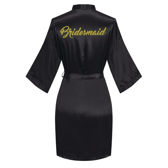 VintageClothing Women Kimono Satin Bridesmaid with Gold Letter Wedding Short Robe One Size