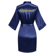 VINTAGECLOTHING Women Kimono Satin Bridesmaid with Gold Letter Wedding Short Robe One Size