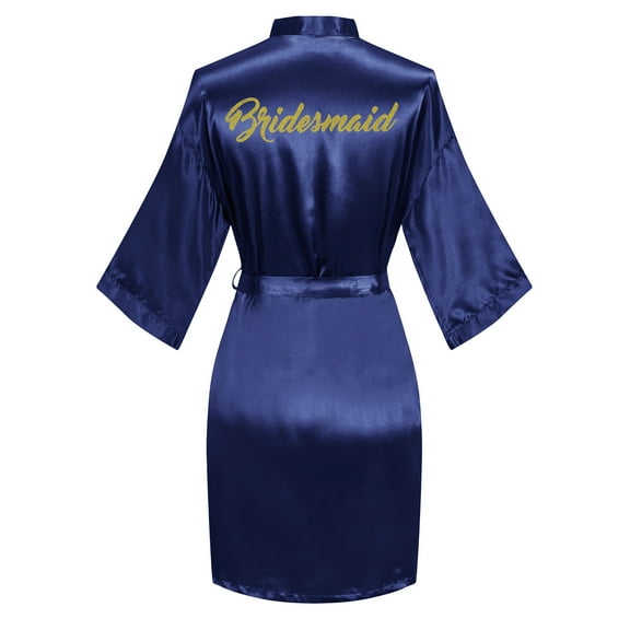 VintageClothing Women Kimono Satin Bridesmaid with Gold Letter Wedding Short Robe One Size