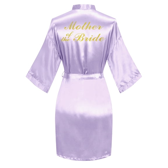 VintageClothing Women Kimono Satin Mother of the Bride with Gold Letter Wedding Short Robe One Size