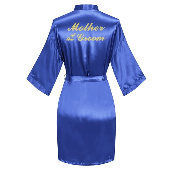 VintageClothing Women Kimono Satin Mother of the Groom with Gold Letter Wedding Short Robe One Size