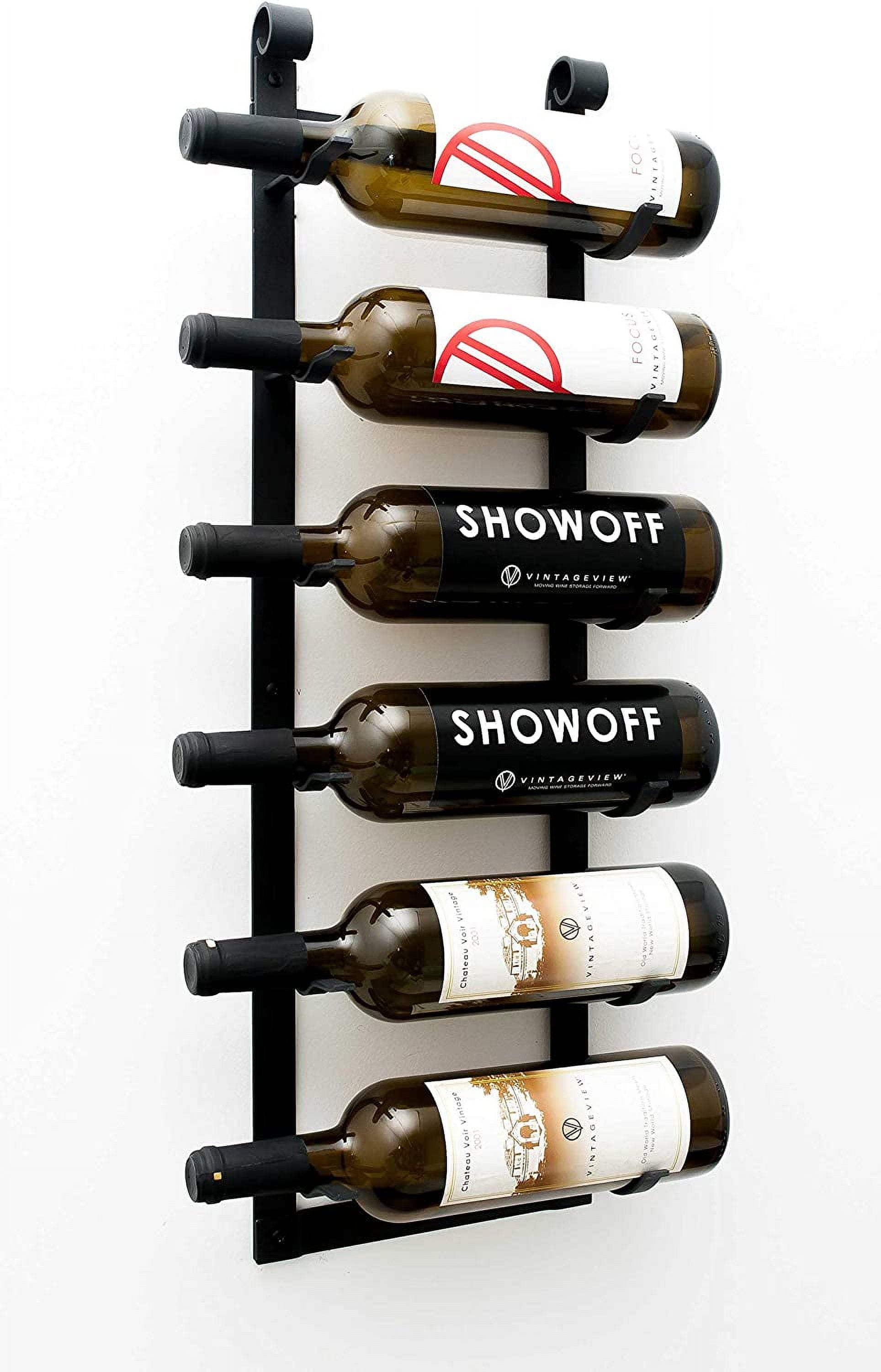 Matte Black 6-Bottle Wall Mounted Wine Rack with Label Forward Design