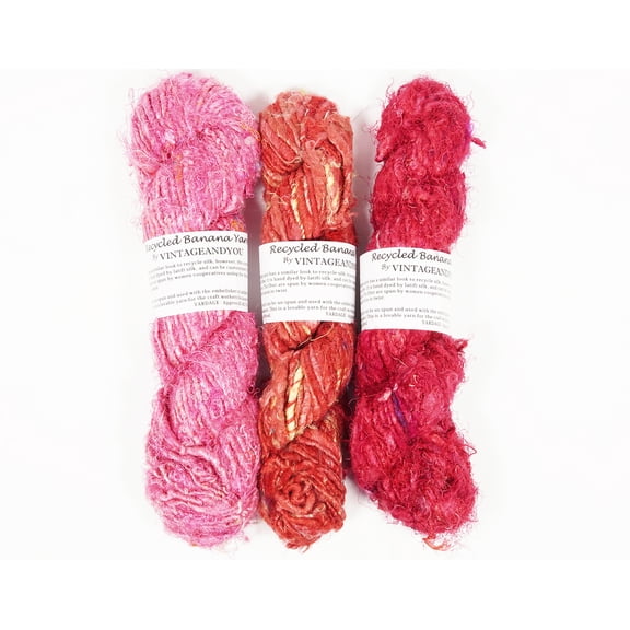 Vintageandyou 300g Recycled Banana Silk Yarn Skein - Pack of 3 | Natural Color Hand-Spun Viscose Banana Fiber Yarns for Knitting, Art Weaving & DIY Crafts - Soft Textured Yarn (Natural)