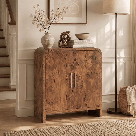 Vintagearth 33.4" Sideboard Buffet Cabinet with 2 Door, 1.18" Thick FSC-Certified Wood Storage Cabinet with Adjustable Shelf for Kitchen, Living Room, Entryway, Dark Burl, 1 pc