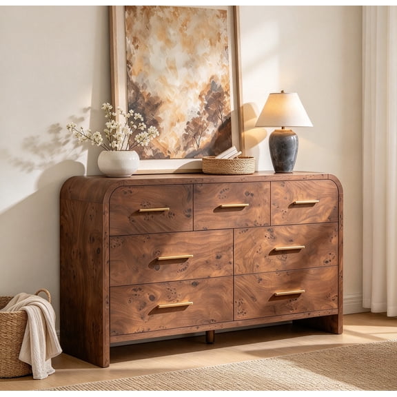 Vintagearth 7 Drawer Dresser for Bedroom, Modern & Wooden Chest of Drawers, Large Storage Organizer with Thickened 1.22" FCS Certified Board, Anti-Tip Device, Smooth Silent Slides, Dark Burl