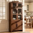 thumbnail image 1 of Vintagearth  77" Tall Kitchen Pantry Cabinet, 1.18'' Thick Panel Curved Storage Cupboard with Adjustable Shelf, Freestanding Organizer for Kitchen, Dining Room, Dark Burl, 1 of 7