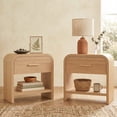 thumbnail image 1 of Vintagearth Nightstand Set of 2, 24" Tall Modern Curved Bedside Table, FSC-Certified Wood End Table, 1 Drawer & 1 Open Storage Shelf, 1 of 9