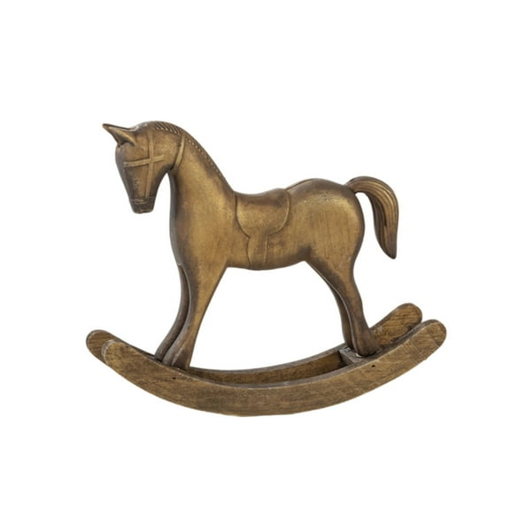 Vintaged Wooden Rocking Horse Statue Hand Carved Home Decoration Sculpture With Sturdy Base For Shelf Display