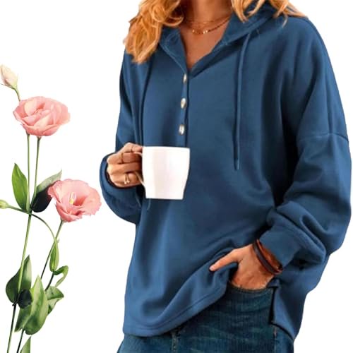 Vintageolid Color Longleeve Buttonedweatshirt,Soft Cotton Fleece Crewneck,Cotton Hooded Sweatshirt,Womens Oversized Hoodie