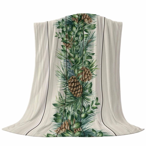 Vintages Holly Leaf Throw Flannel Blanket Green Pinesticks Pine Fruit Retro Wood Grain Super Soft Cozy Bed Blanket, Lightweight Plush Fuzzy Bed Throw for Bedroom Sofa Couch Living Room 50x80In,