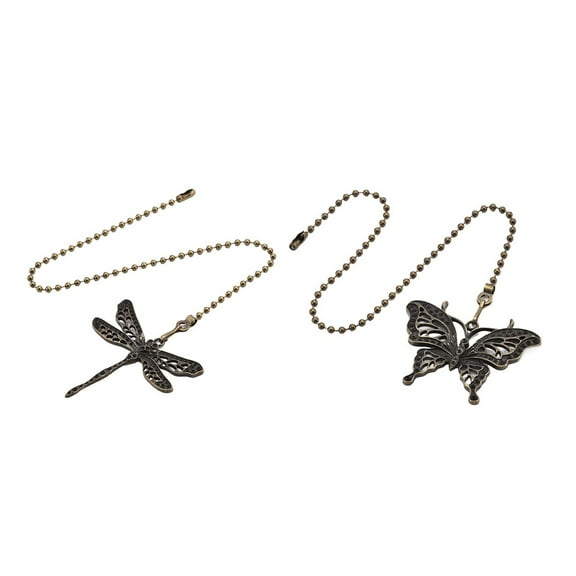 Vintages Styles Ceiling Fan Pull Chains Set of 2 With Dragonflies and Butterfly Portable for Home Ambiances Ornaments
